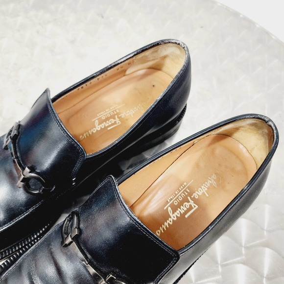Vintage Salvatore Ferragamo Black Leather Slip on Moccasin Gancini Horsebit 8.5D - Picture 6 of 13